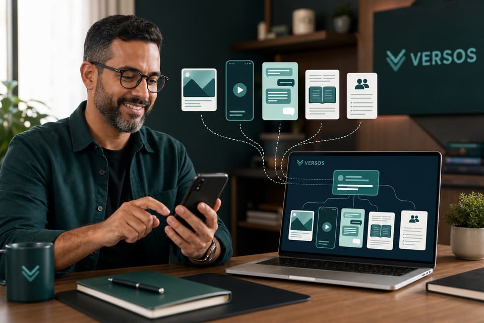 Líder publicando conteúdo em múltiplos formatos com o Versos